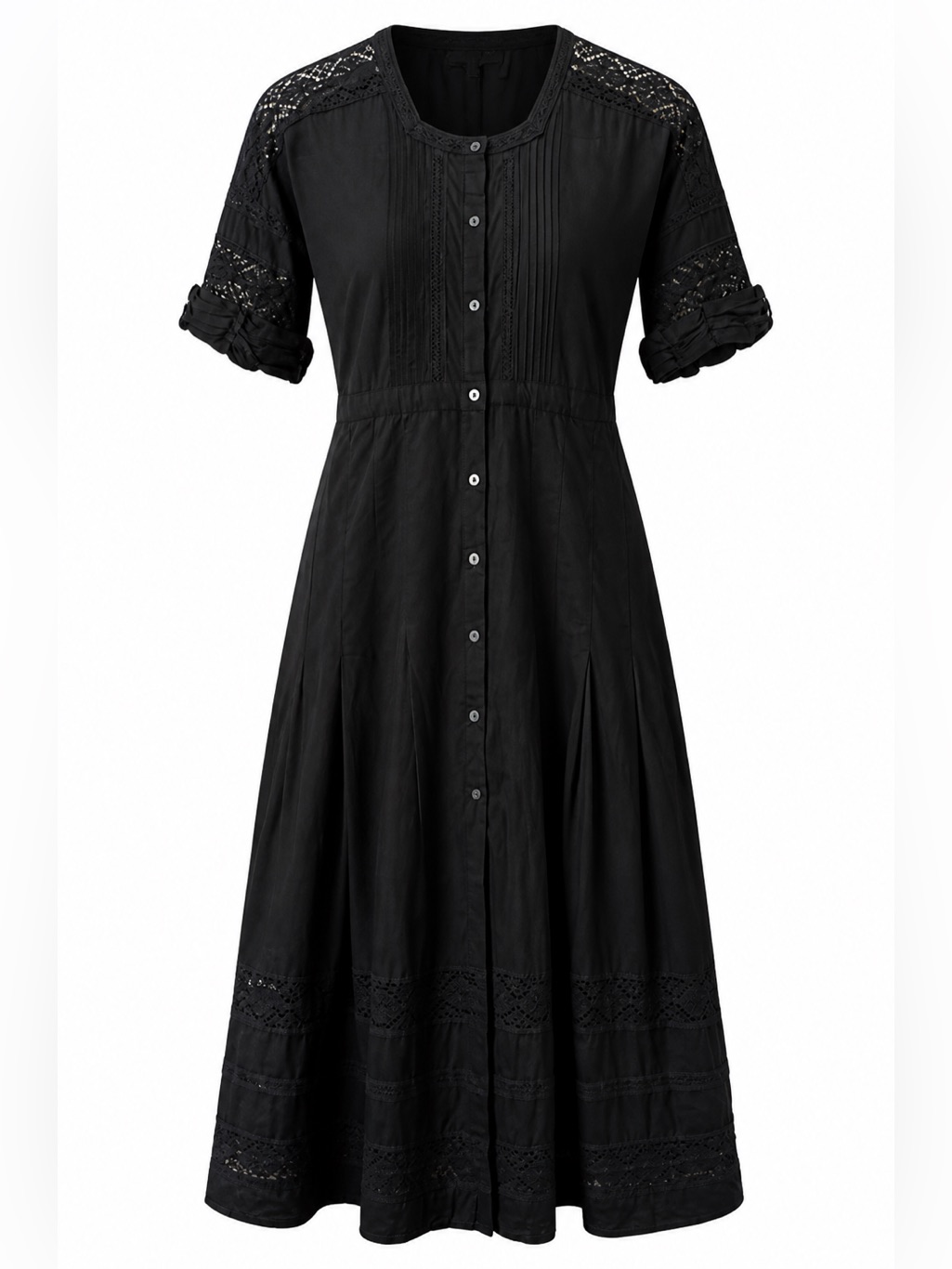Loveshackfancy Edie Style Black Cotton Lace Button Front Maxi Dress Xs